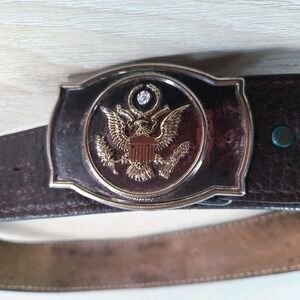 Vintage Leather Belt Eagle Buckle Brown Distressed Western Wide